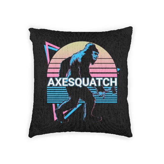 Funny Axe Throwing Bigfoot Sasquatch Ax Thrower Woven Pillows