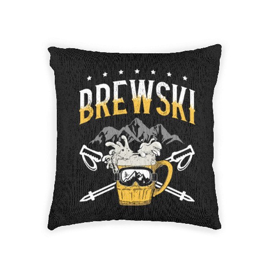 Brewski Beer Drinker Skiing Ice Ski Winter Sport Woven Pillows