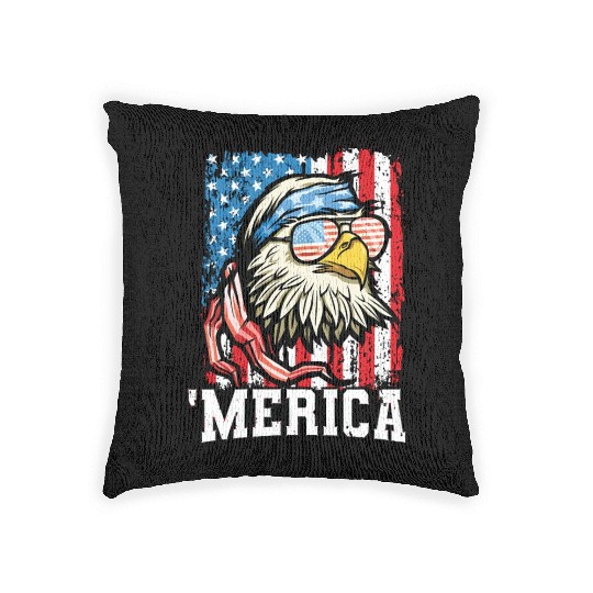 4th of July Bald Eagle USA Flag Patriotic Merica Woven Pillows