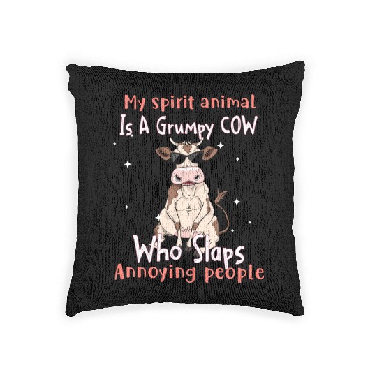 My Spirit animal Is A Grumpy Cow Woven Pillows