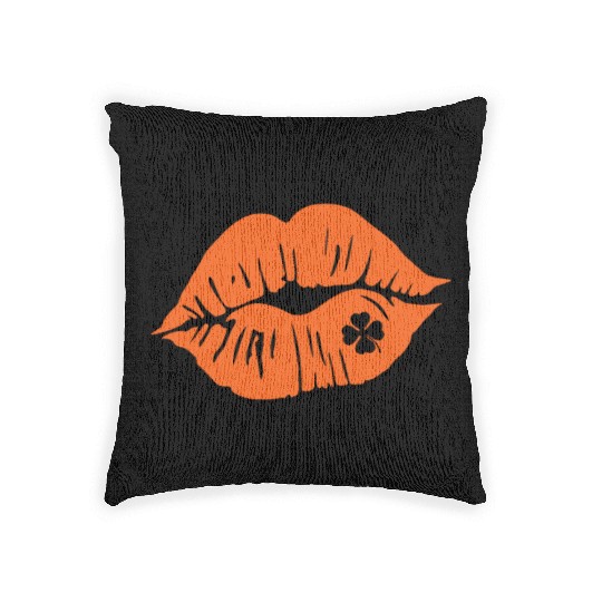 Shamrock Lips, Orange Clover, Kiss Me, St Patricks Woven Pillows
