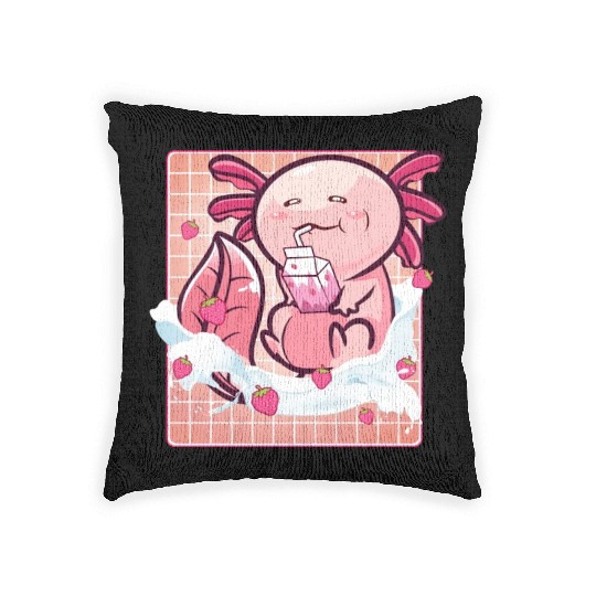 Kawaii Axolotl Strawberry Milk Shake Funny Sushi Woven Pillows