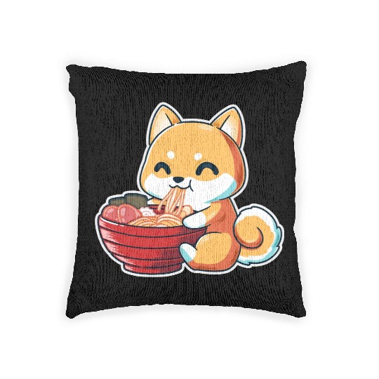 kawaii Japanese Anime Fox Ramen Food Lovers Humor Woven Pillows
