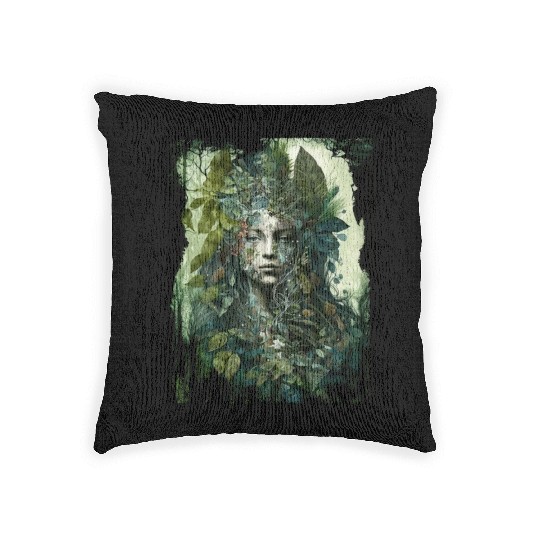 Nature Goddess - Woodland Witchy Forest Greenwoman Woven Pillows