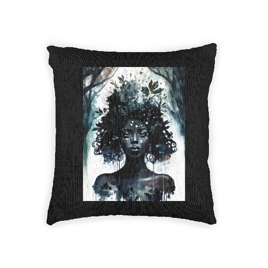 Black Nature Goddess - African American, Woodland Woven Pillows
