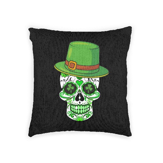 Sugar Skull Saint Patricks Day of the Dead Woven Pillows