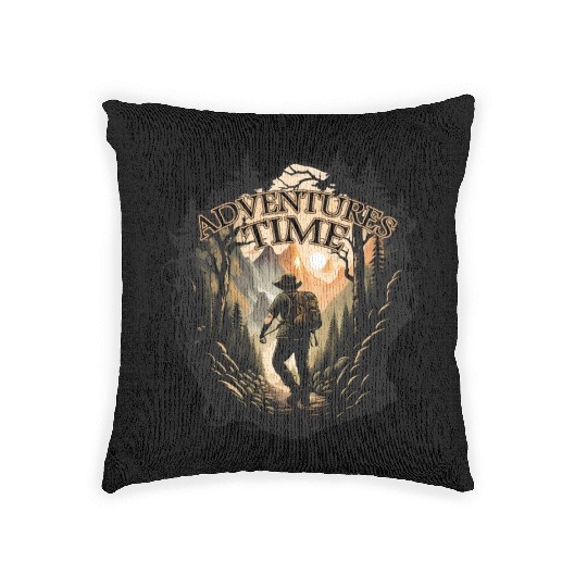 Adventure time in mountains Woven Pillows