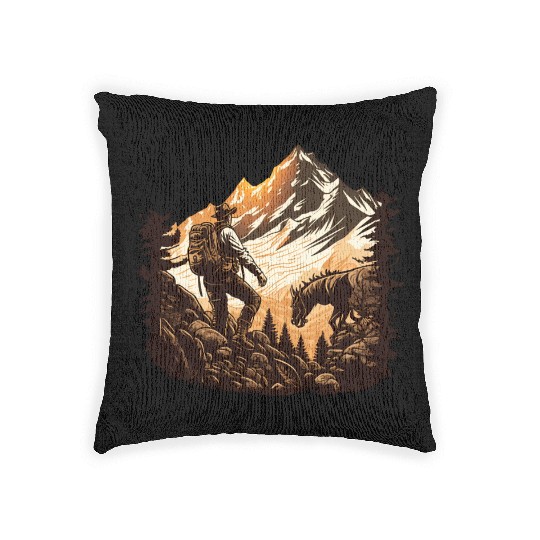 walking in mountains Woven Pillows