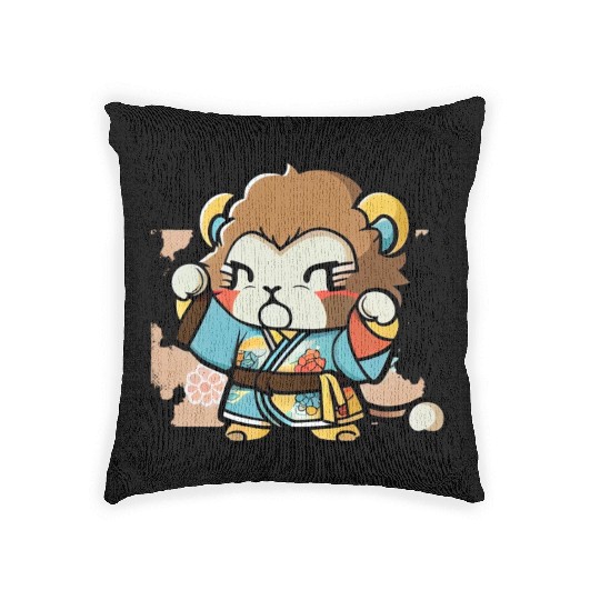 lion in kimono Woven Pillows