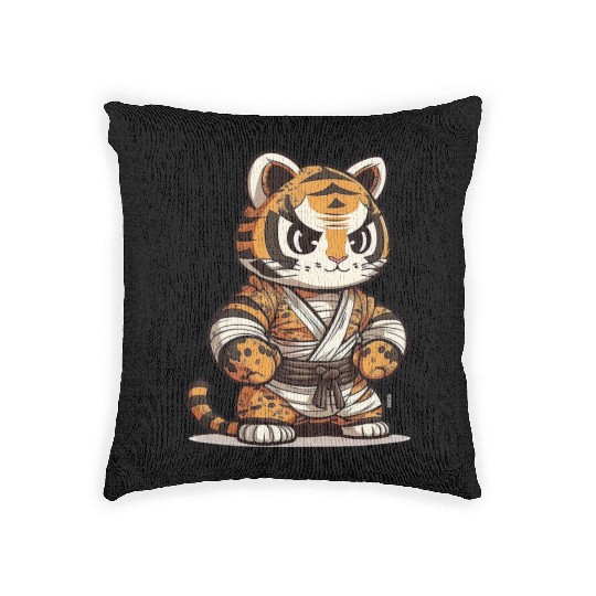 a lion in a kimono Woven Pillows