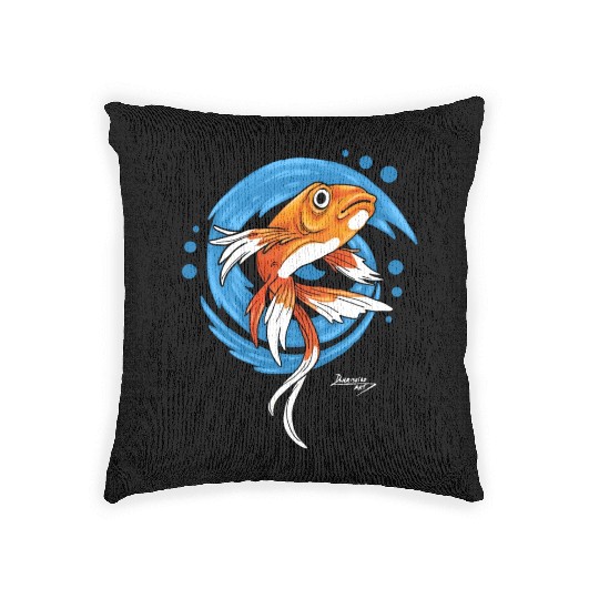 Carp Koi Fish on Blue waves green Woven Pillows