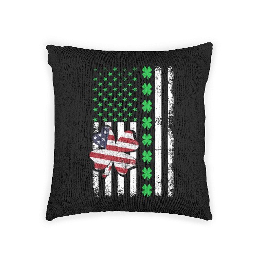 American Flag Shamrock St Patricks Day Woven Pillows