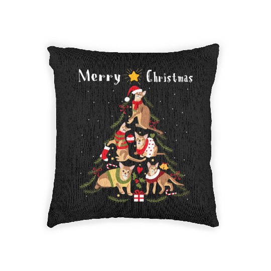 Abyssinian Cat Christmas Tree Xmas Cat Lover Woven Pillows