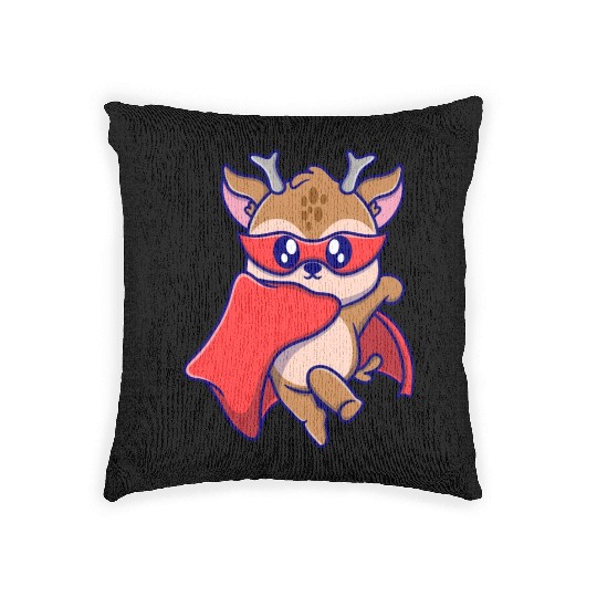 Cute super deer cartoon icon illustration gifts Woven Pillows
