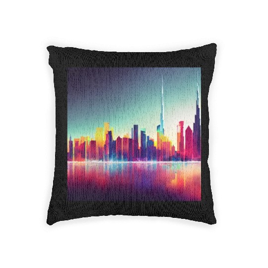 Dubai silhouette skyline abstract art Woven Pillows