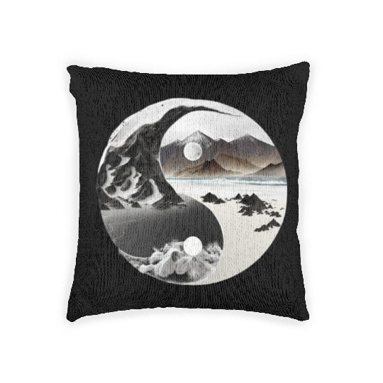 Ying Yang - mountains - beach Woven Pillows
