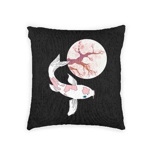 Koi Sakura Tree Moon Cherry Blossom Nishikigoi Jap Woven Pillows