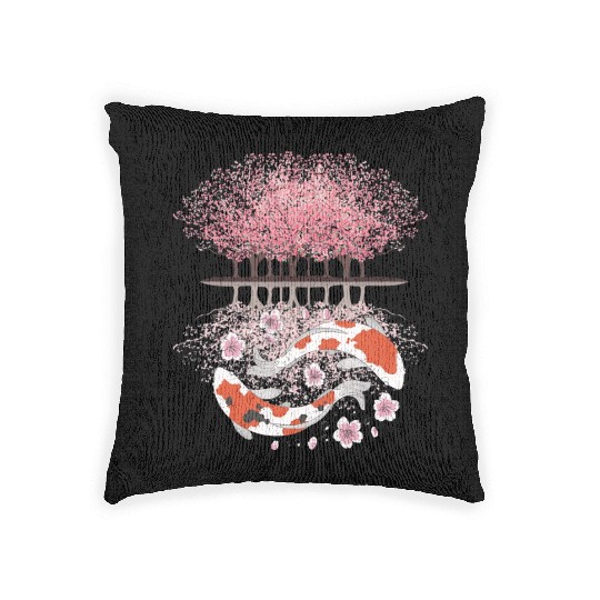 Koi Sakura Tree Upside Down Cherry Blossom Japanes Woven Pillows