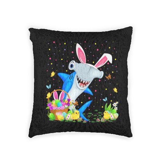 Shark Fish Easter Egg Hunting Hammerhead Shark Eas Woven Pillows