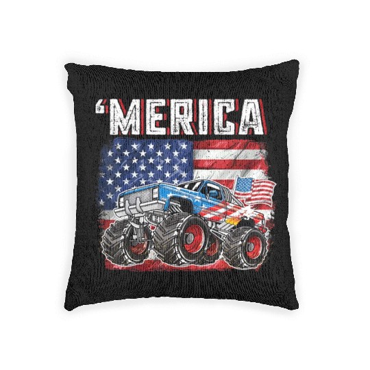 Monster Truck USA Merica Men Boys 4th of July Woven Pillows
