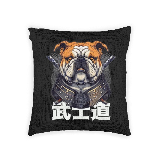 Japanese Samurai Bushido Bulldog Katana Pet Dog Woven Pillows