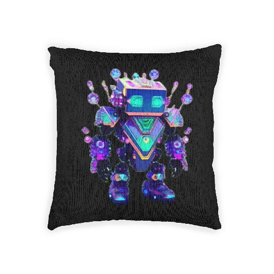 Gemstone Guardian Robot Made of Sparkling Crystals Woven Pillows