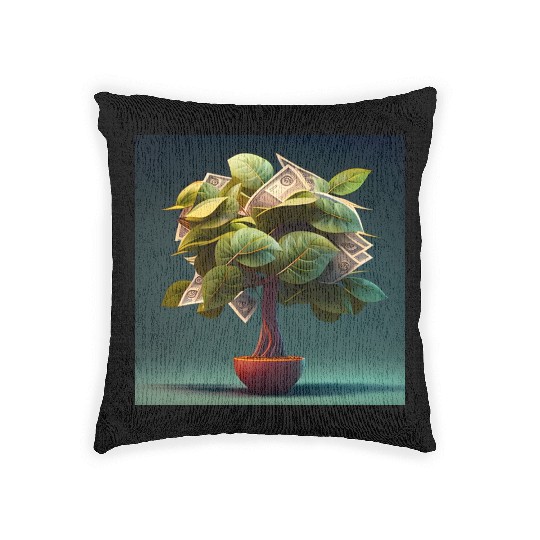 Plant in Flower Pot Money Tree - 3D Digital Art Woven Pillows