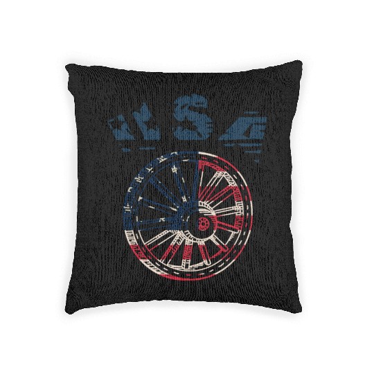 USA Flag Wild West Cart Wheel American Patriotic Woven Pillows