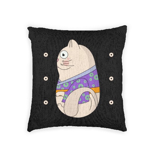 Cute Japanese Cat Side View Open Eyes Woven Pillows