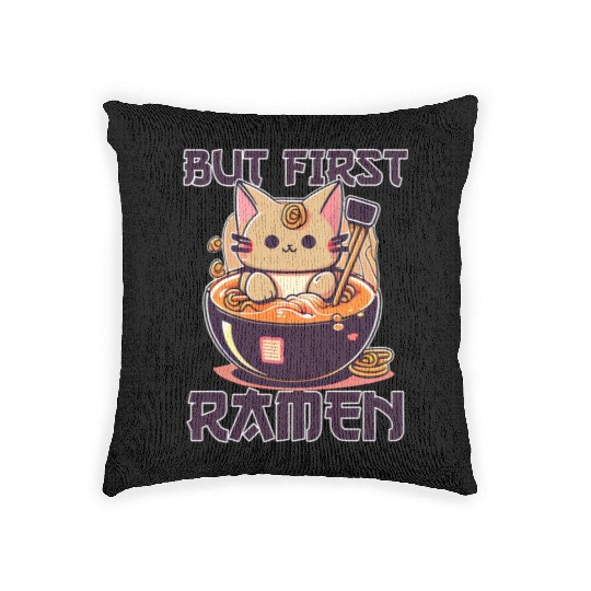 But First Ramen Cat Japanese Tokyo Ramen Noodles Woven Pillows