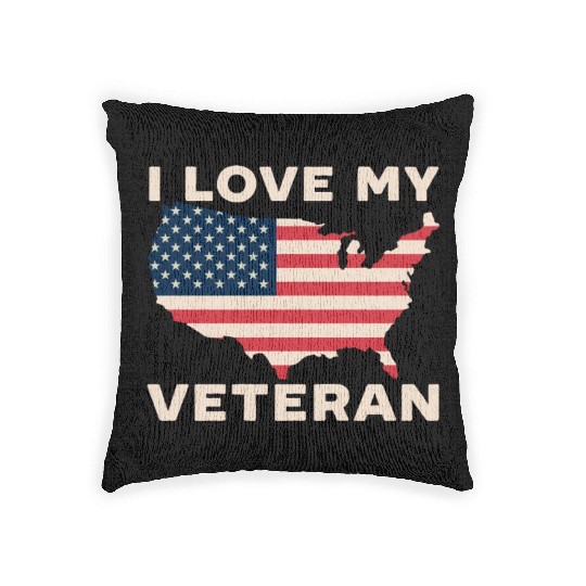 I Love My Veteran USA Flag American Memorial Day Woven Pillows
