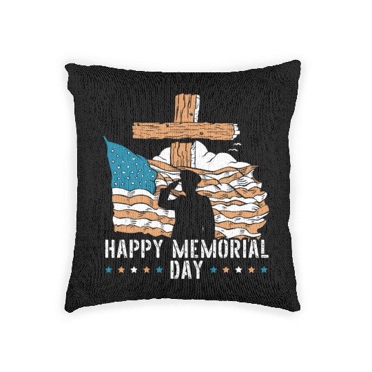 Patriotic Veteran USA Flag American Memorial Day Woven Pillows