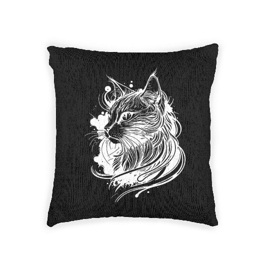 Cute Space Cat In Tattoo Style Woven Pillows