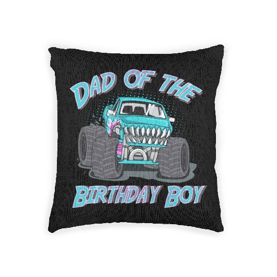 Mens Dad of the Birthday Boy Monster Truck Woven Pillows