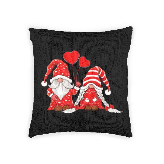Gnomes Couple Holding Hearts Love Pattern Woven Pillows