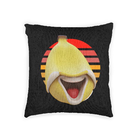Funny banana at sunset Woven Pillows