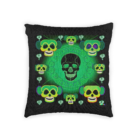 Psychedelic Green St Patrick’s Day Skulls Woven Pillows
