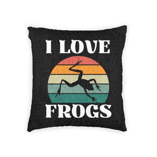I LOVE FROGS RETRO SUNSET Woven Pillows