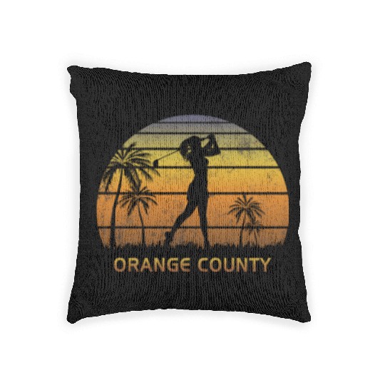 Retro Orange County Women's Golf Golfing Fan Woven Pillows