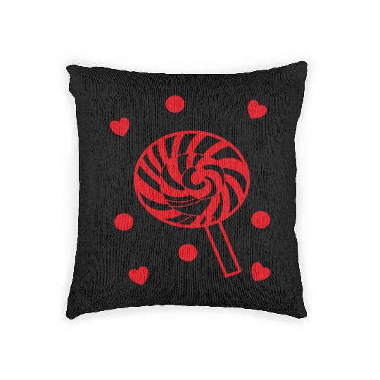 cute red candy sweet lollipop lover Woven Pillows