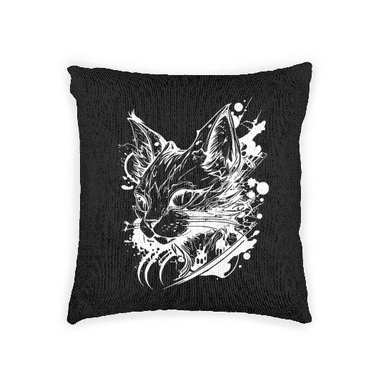 Space Cat In Vintage Tattoo Style Woven Pillows