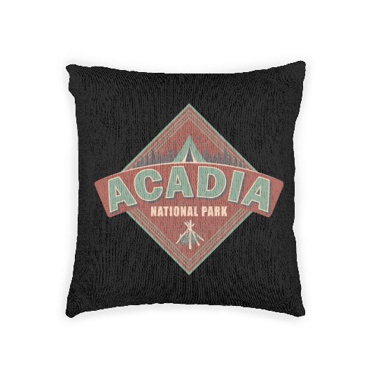Acadia National Park Maine Vintage US Camping Woven Pillows