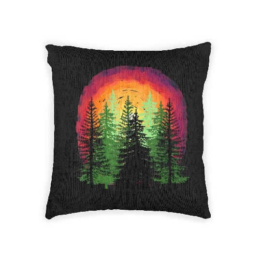 Forest sunrise sunset nature trees Woven Pillows