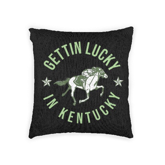 Funny Derby Vintage Getting Lucky In Kentucky Hor Woven Pillows