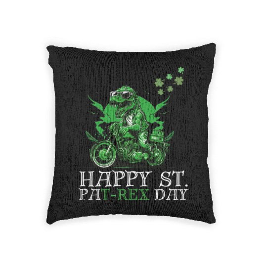 Happy St PaT-Rex Dinosaur Saint Patricks Day Biker Woven Pillows