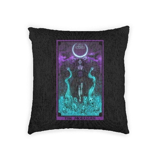 The Goddess Morrigan in Death Tarot Card Woven Pillows