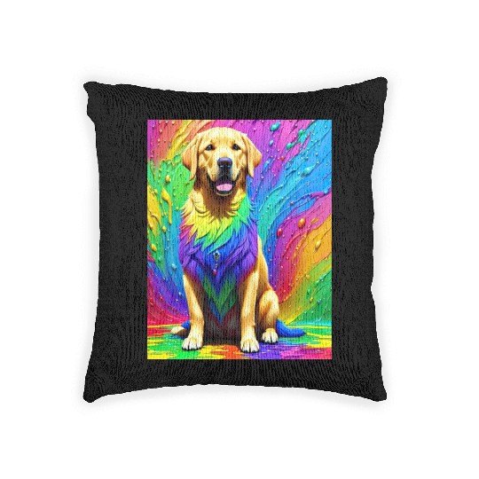 Labrador Retriever with rainbow splashes of colors Woven Pillows