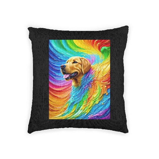 Labrador Retriever with rainbow splashes of colors Woven Pillows
