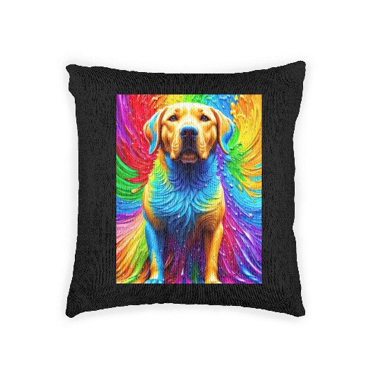 Labrador Retriever with rainbow splashes of colors Woven Pillows