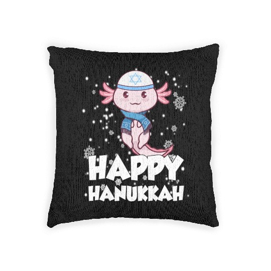 Happy Hanukkah Axolotl Kawaii Cute Axolotl Lover Woven Pillows
